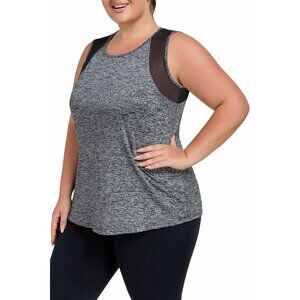 Plus Size Workout Tank Top Mesh Sleeveless Yoga Top for Women Black XL-5XL